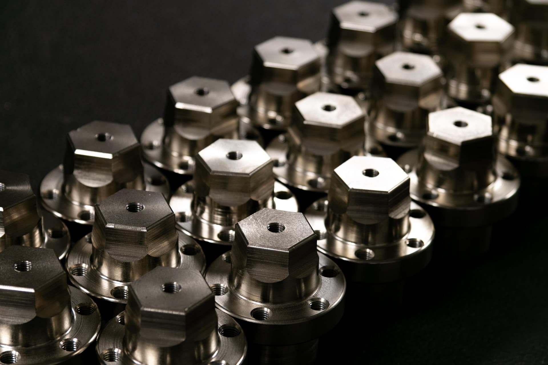 Rows of finished machined metal components